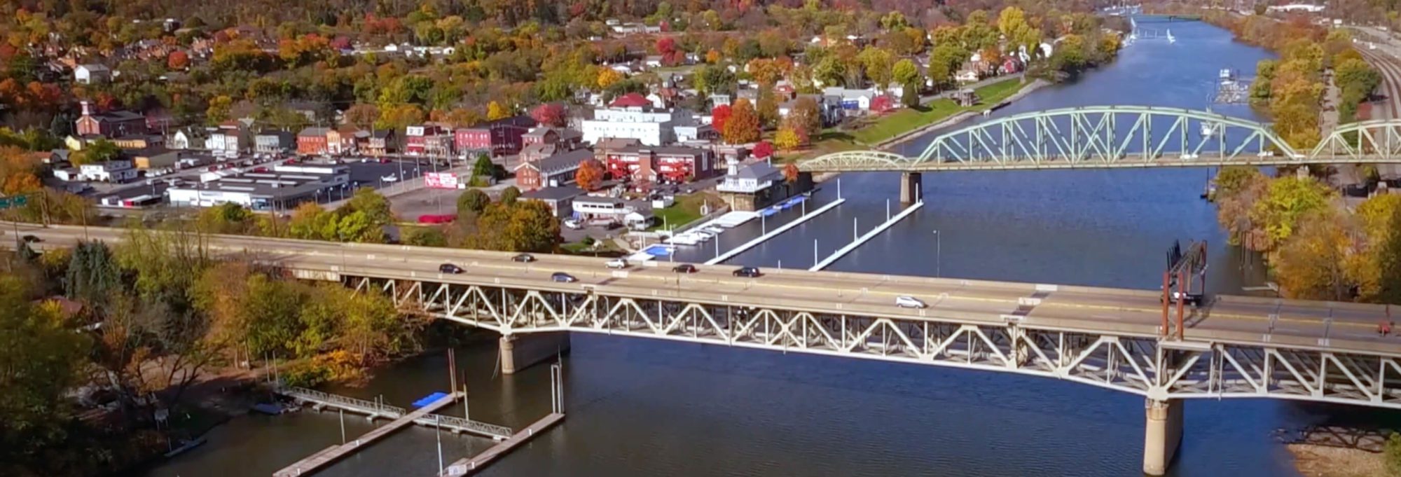 Aerial shot of Beaver County, PA located in the Pittsburgh Region