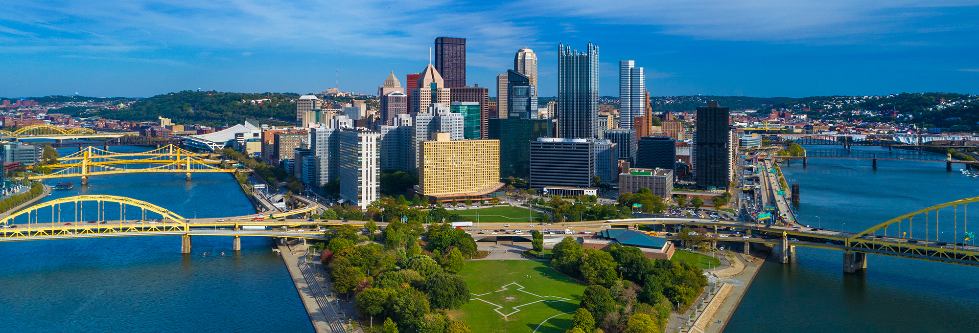 A view of the downtown Pittsburgh skyline, part of the Pittsburgh metro area