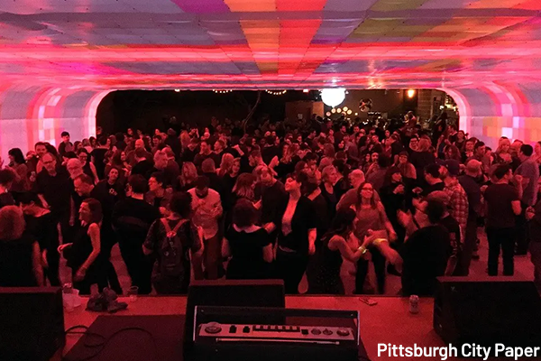 Crowd dancing at Spirit, a restaurant in Pittsburgh