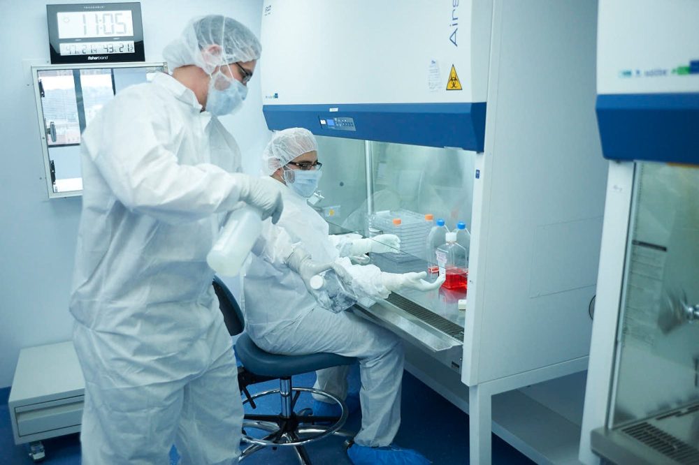 Lab technicians working at Krystal Biotech in Pittsburgh