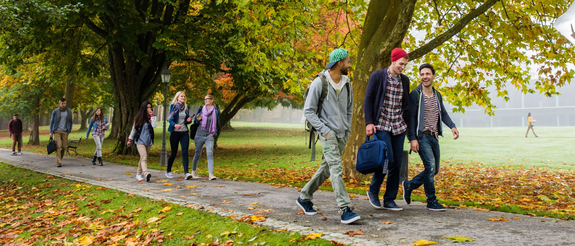 Students at a Pittsburgh university walking to class on a fall day
