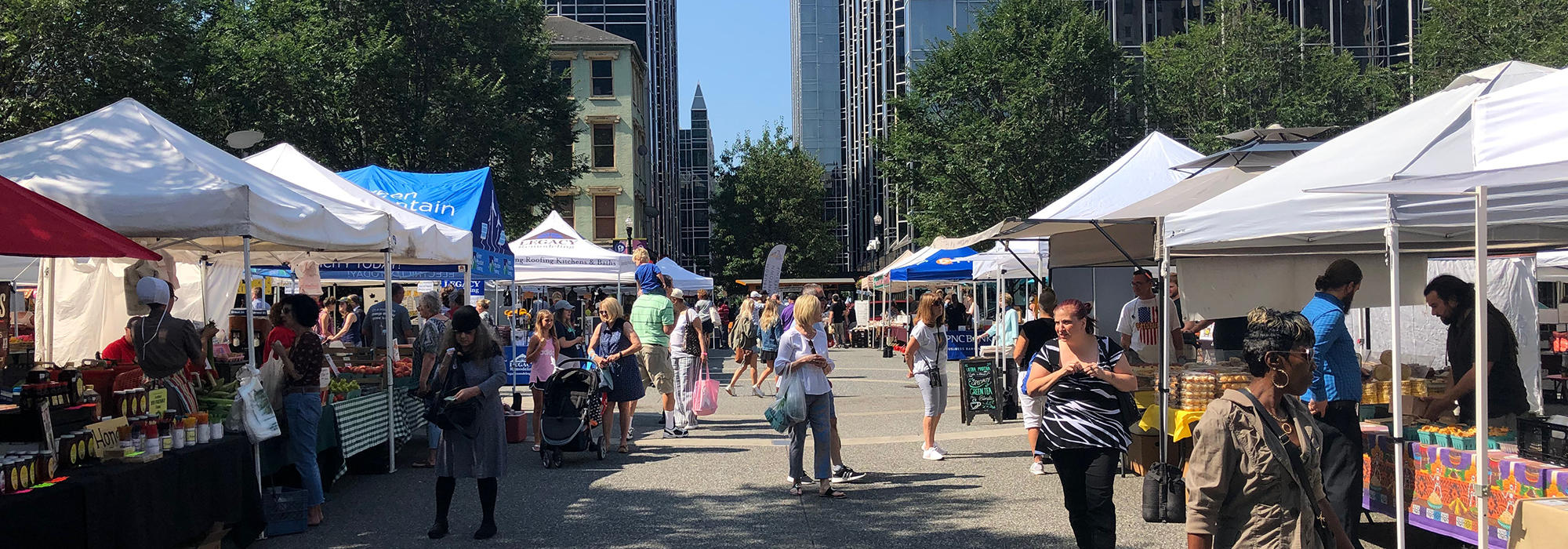 Bustling farmers market in downtown Pittsburgh