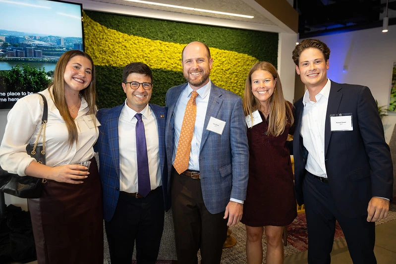 A group of PRA investors take a photo with Pittsburgh Mayor O'Connor at the StartUp PGH reception