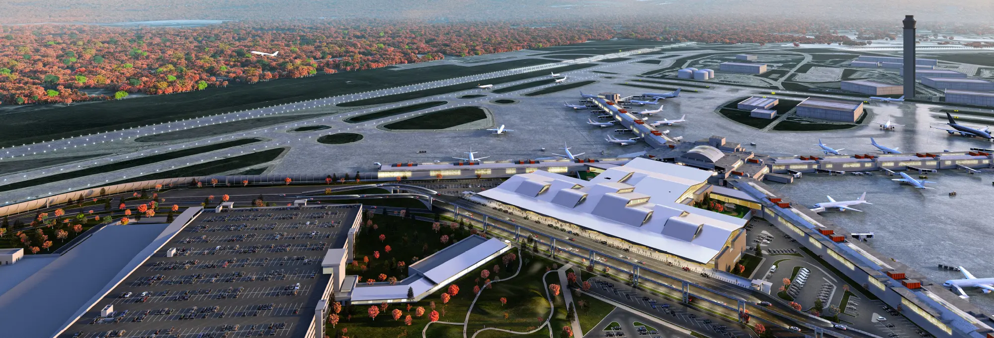 Infrastructure Hero Image An arial view of Pittsburgh International Airport
